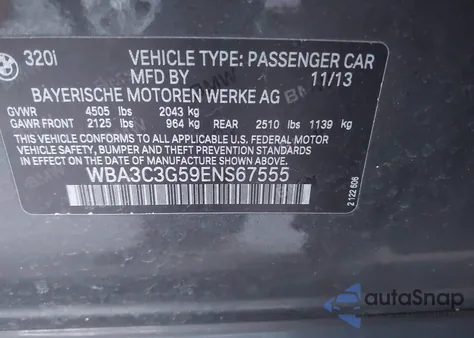 2014 BMW 320I xDrive из США, поврежденный, VIN WBA3C3G59ENS67555